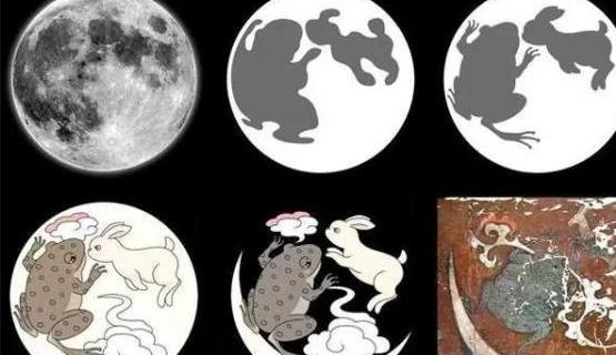 File:Imaginative illustrations of lunar surface dark spots and the figures of Jade Rabbit and Toad.jpg