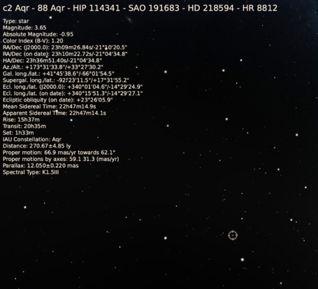 Star map from Stellarium, showing the location of the star 88 Aqr, which the WGSN Arabic subgroup has proposed be designated as "Alsafina".