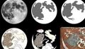 Imaginative illustrations of lunar surface dark spots and the figures of Jade Rabbit and Toad