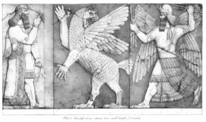 drawing of a Nimrud relief by Layard (1853)