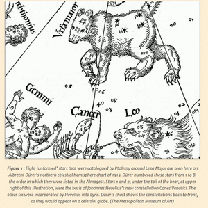 detail of star chart, free stars highlighted