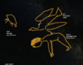 possible Babylonian model of Eagle and Corpse next to the constellation of The Pig in IAU-Delphinus, suggested by S.M. Hoffmann (2018). The man and the bird are drawn as described in Ptolemy's Almagest.